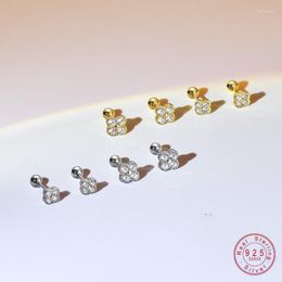 Stud Earrings 926 Sterling Silver Korean Shiny Zircon Flowers Mini For Women Girl Exquisite Simple Jewellery Accessories