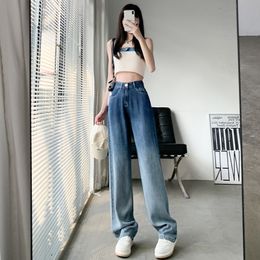 Women's Jeans Jean's Summer Fashion Thin Gradient Tencel Casual Pants Show Straight Tube Drop Wide Leg Floor Dragging 230824