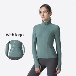 Active Shirts With Logo Stretch Tight Yoga Training Suit Women's Quick-Dry Fitness Sports Jacket Pocket Thumb Hole Running Long Sleeve Shirt