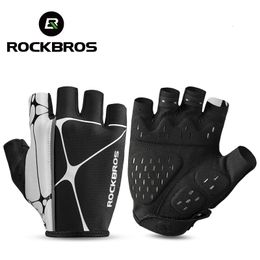 Cycling Gloves ROCKBROS Cycling Gloves Half Finger Shockproof Breathable MTB Road Bicycle Gloves Men Women Sports Wear Resistant Bike Equipment 230825