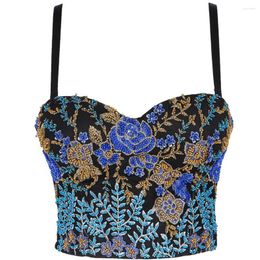 Women's Tanks Winter Sexy Embroidered Beaded Female Corset With Cup Nightclub Party Short Women Cami In Bra Cropped Crop Top Push Up Breast