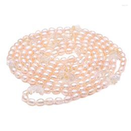 Chains Hand Knotted 168cm Long Pink Purple Rice Shaped Freshwater Pearl Crystal Necklace Sweater Chain Fashion Jewellery