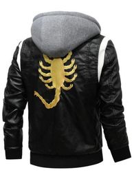 Men's Jackets Leather Jacket EU Size Men Lapel Outwear Personality Scorpion Embroidery Removable Hoodied 230824