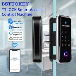 Fingerprint Bluetooth TTLOCK APP RFID Card Code Electronic Smart Lock for Framed Frameless Glass Sliding Door Keyless No Wiring HKD230824