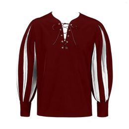 Men's Dress Shirts Shirt Gothic Dark Contrast Lace Up Top Casual Vintage Mediaeval Renaissance Loose Soft Clothes Long Sleeve Male