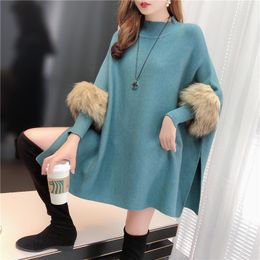 Women's Sweaters Autumn Winter Thick Knitted Sweater Oversized Loose Cloak Coat Bat Shirt Turtleneck Female Top W2415