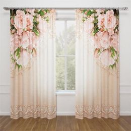 Curtain Spring Wedding Flower Rose Pink Buttlerfly Modern 2 Pieces Thin Window For Living Room Bedroom Home Decor