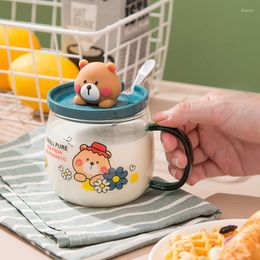 Mugs 480ml Bear Cup Glass Mug With Lid And Spoon Stylish Couple's Water Drinking For Home Office Milk Work