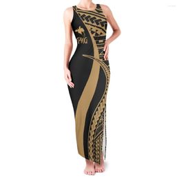 Casual Dresses Sexy Party Women Dress Guinea Tribal Pattern Design Prining Fashion Summer Sleeveless Round Neck Slit Vest Long Skirt