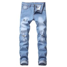 Men's Jeans Mens Blue Ripped Skinny Distressed Destroyed Male Biker Hole Distrressed Zipper Slim Fit Denim Casual Trousers Pa270x