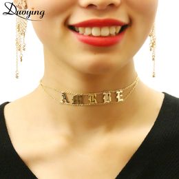 Pendant Necklaces Duoying Old English Font Custom Name Choker Letter Personalized Minimalism Dainty for Women 230825