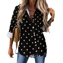 Women's Blouses Gold Dot Casual Blouse Vintage Print Custom Female Long Sleeve Classic Shirt Summer Oversized Clothes