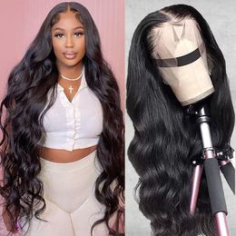 Synthetic Wigs 13x6 HD Transparent Body Wave Lace Front Human Hair Wigs For Black Women 360 Lace Frontal Wig 30 Inch 4x4 Closure Wig Deep Part 230824