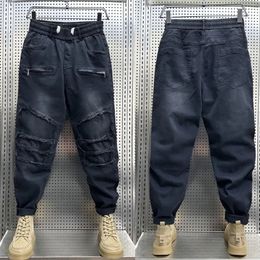 Men's Jeans Stackes Hip Hop Unique Black Stretch Cowboy Pants in 2023 Spring Autumn Harem Trousers Luxury Brand Streetwear 230825