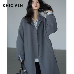 Women's Trench Coats CHIC VEN Women's Long Trench Coat Single-breasted Casual Belted Waist Women Windbreaker Overcoat Female Cloth Spring Autumn 230824