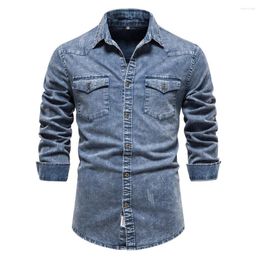 Men's Casual Shirts 2023 Autumn European Size Denim Shirt High Quality Washed Male Long Sleeve Single Breasted Cardigan Tops