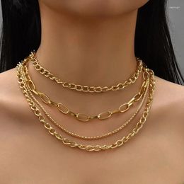 Pendant Necklaces Multilayer Boho Jewelry Geometry Chain Punk Necklace Golden Color Unquie Women Fashion Long Wholesale X0125