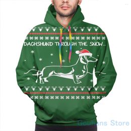 Men's Hoodies Mens Sweatshirt For Women Funny Dachshund Through The Snow Ugly Christmas Sweater Print Casual Hoodie Streatwear