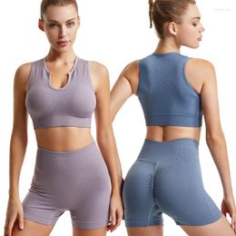 Yoga Outfit Women's Lingerie Sports Bra Top Running Resistant Fast Dry No Steel Ring Gathered Thread Vest Set