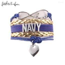 Charm Bracelets Little Minglou Infinity Love NAVY Bracelet Heart Leather Wrap Men & Bangles For Women Jewelry Drop
