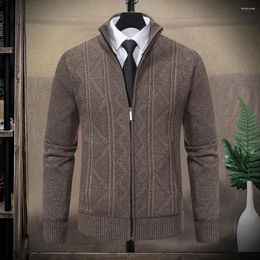 Men's Sweaters Men Autumn Winter Cardigan Sweater Long Sleeve Pockets Zipper Placket Knitting Coat Ribbed Trim Wave Pattern