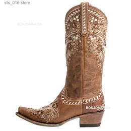 Plataforma grossa Bonjomarisa Ladies Cowboy Borderyer Slip em mulheres ocidentais costurando botas de lazer casual floral T230824 7CFC1