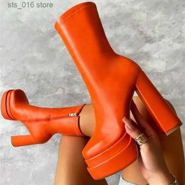 Ankle for Shoes Winter High Chunky Heels Autumn Women Punk Style Zipper Thick Platform Elasticity Microfiber Boots Botines Mujer T230824 992 Platm