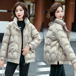 Women's Trench Coats Nice Winter Glossy Bright Bubble Coat Women Casual Stand Collar Zipper Short Parkas Solid Thick Female Cotton Padded
