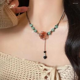 Chains Retro Style Chinese Butterfly Clavicle Chain Adjustable Beaded Collar Fashion Camellia Flower Ceramic Necklace