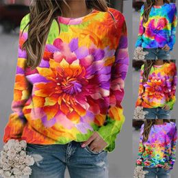 Women's Hoodies Long Sleeve Running Shirt Womens Round Neck Sweater Pullover Fashion Print Top