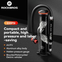 Bike Pumps ROCKBROS Mini Bicycle Pump 220PSI Portable Air Pump Schrader Presta AV/FV Gauge Tire Inflator MTB Cycling Road Bike Accessories 230824