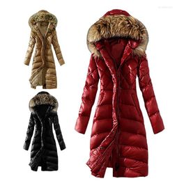 Women's Trench Coats Fashion Slim High Imitation Raccoon Dog Big Hair Collar Down Overcoat Brand Autumn Winter Hooded Long Cotton Jacket