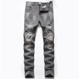 Men's Jeans Cotton Ripped Pants Grey Hip Hop Trousers Cowboy For Men Straight Leg Pencil 2022 Clothing346N