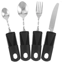 Dinnerware Sets 4 Pcs Stainless Steel Flatware Bendable Cutlery The Elderly Tableware Steak Utensils Rubber Spoon Fork