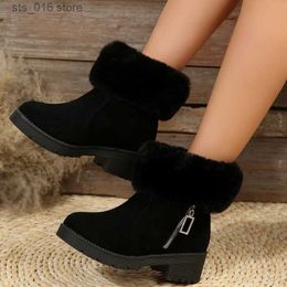 Boots 2023 New Women Boots Winter Outdoor Keep Warm Fur Boots Waterproof Women's Snow Boots Thick Heel with Round Head High Heels T230824