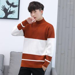 Men's Sweaters 2023 Half Turtleneck Pullover Men Sweater Clothes For Autumn Winter Mens Casual Striped Knit Shirts