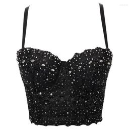 Bustiers & Corsets Sexy Rhinestone Cropped Bra Tops Women 2023 Bustier White Tank Top Rave Festival Club Party Corset Vest Underwear Camis