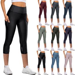 Active Pants Women Tight Elastic Quick Drying Yoga Sport Leggings Seven Point Slim Workout Pocket Sweatpants