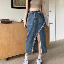 Jeans Womens Style Skirts Large Size High Waist Slim Irregularly Split Denim Skirt Raw Edge Design Short