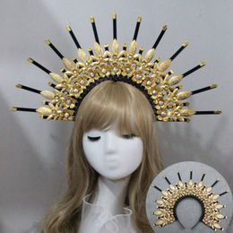 Lolita Halo Crown Pearl Beaded Chain Tiara Gothic Headband Embossed Hollow Headwear Luxury Accessories