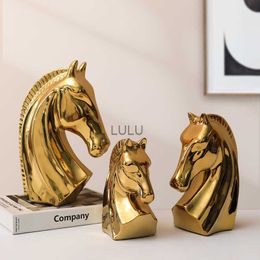 Gold Horse Head Plating Ceramics Table Crafts Home Office Desk Aesthetic Cabinet Decoration Sculptures And Figurines Gift HKD230825 HKD230825