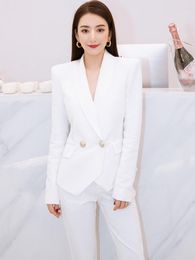 Women's Two Piece Pants HIGH STREET 2023 Fashion Designer Suit Set Shawl Collar Slim Fitting Blazer Cropped Pencil