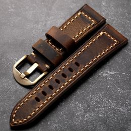 Watch Bands Handmade First Layer Cowhide Leather Watchband 20 21 22 24 26MM Vintage Bronze Men Bracelet Thickened Style 230825