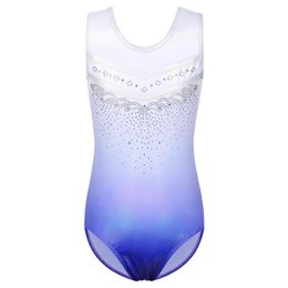 Body Mechanics Clothing BAOHULU Teens Ballet Leotard for Girls Sleeveless Gymnastics Practise Outfit Gradient Colour Bodysuit Sequin Dance Wear Jumpsuit 230825