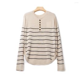 Women's Sweaters Women Linen & Cotton Blend Striped Long Sleeve Pullover Jumper Top