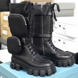 Womens Designer Boots Knee High Rois Boots Ankle Martin Boots Nylon Military Inspired Combat Boots Nylon Bouch Attached To The Ankle With Strap NO49