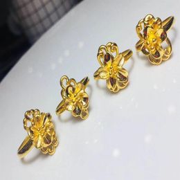 Cluster Rings HX 24K Pure Gold Ring Real AU 999 Solid Elegant Shiny Heart Beautiful Upscale Trendy Jewellery Sell 2021290Q