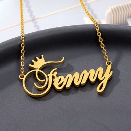 Pendant Necklaces Stainless Steel Personalized Name Crown Necklace Jewelry Gold Color Customized Cursive Font Choker Women 230825