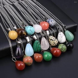 Pendant Necklaces Natural Stone Pendants Necklace Water Drop Shape Chakra Healing Crystal Agate Stainless Steel Chain For Jewelry Decoration