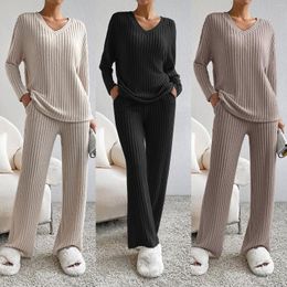 Women's Two Piece Pants 2023 Women Loose Long Sleeve Tops Palazzo Set Comfy Knit Pullover Shirts Full Length Trouser Chic Simple Slouchy